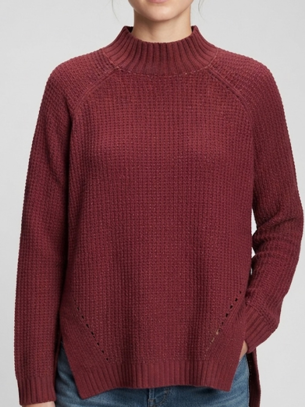 Dip Cozy Ribbed Mock-Neck Sweater - Burgundy Size Large
